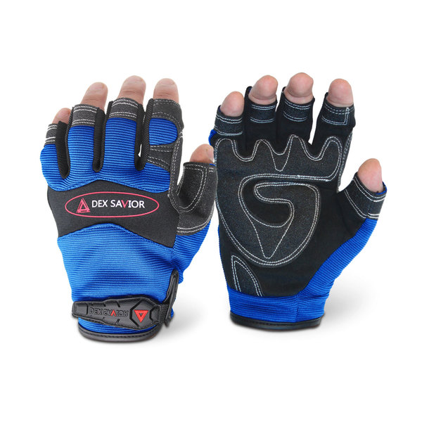 Mechanic Gloves, Palm Padded, Blue, Fingerless, Large